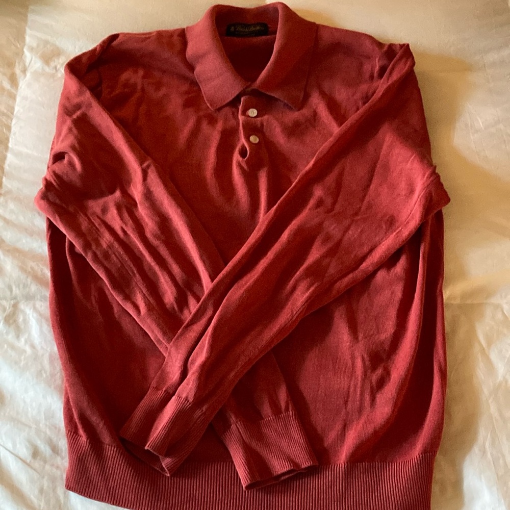 Brooks Brothers silk/cotton blend sweater. Pinky/red/salmon color. Medium